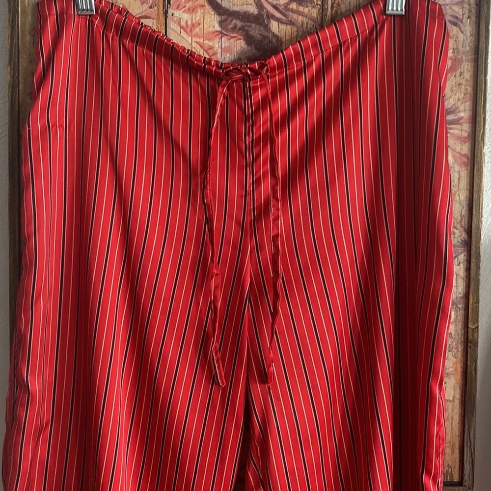 RALPH LAUREN CHAPS RED STRIPE SILKY LS BUTTON DOWN TOP DRAWSTRING PJ PANTS SET M - Picture 12 of 17
